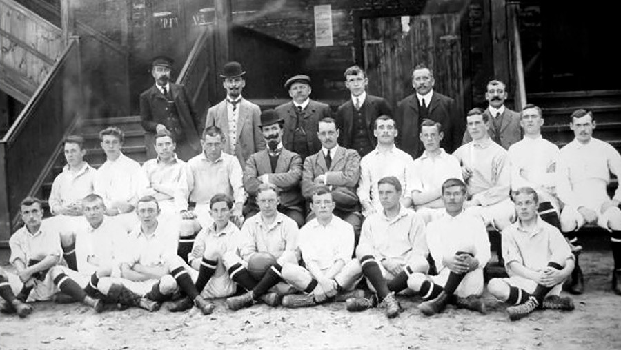 The Orekhovo football team with Harry Charnock (second row, center)