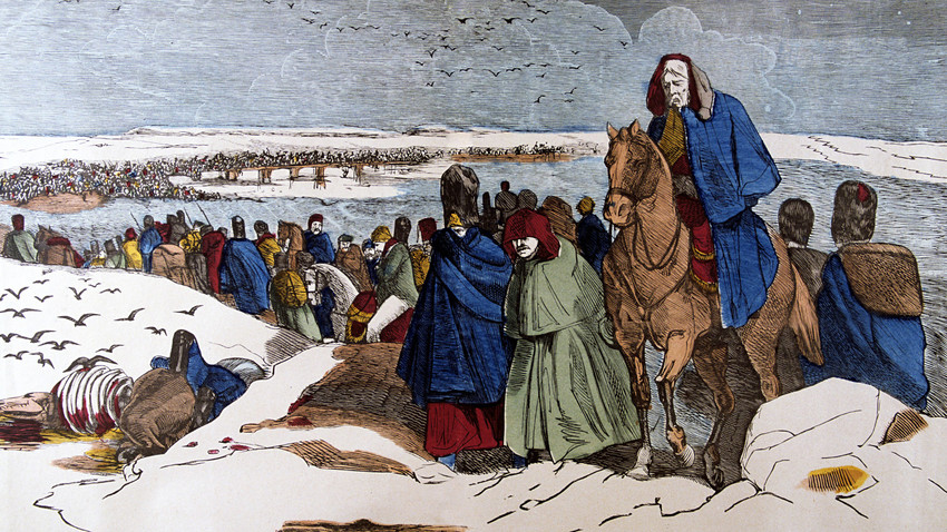 Napoleon's Grande Armee retreating from Russia across the Beresina, 26-28 November 1812