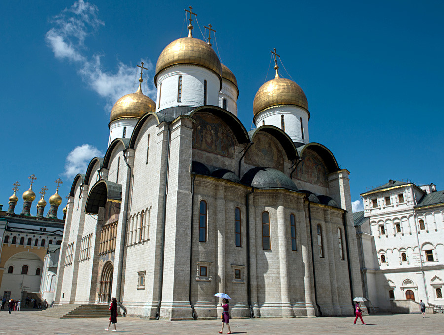 The Dormition cathedral on the Moscow Kremlin Cathedral square.