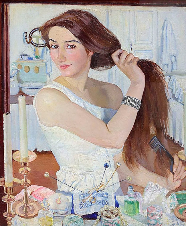 Devant la coiffeuse. Autoportrait, 1909.