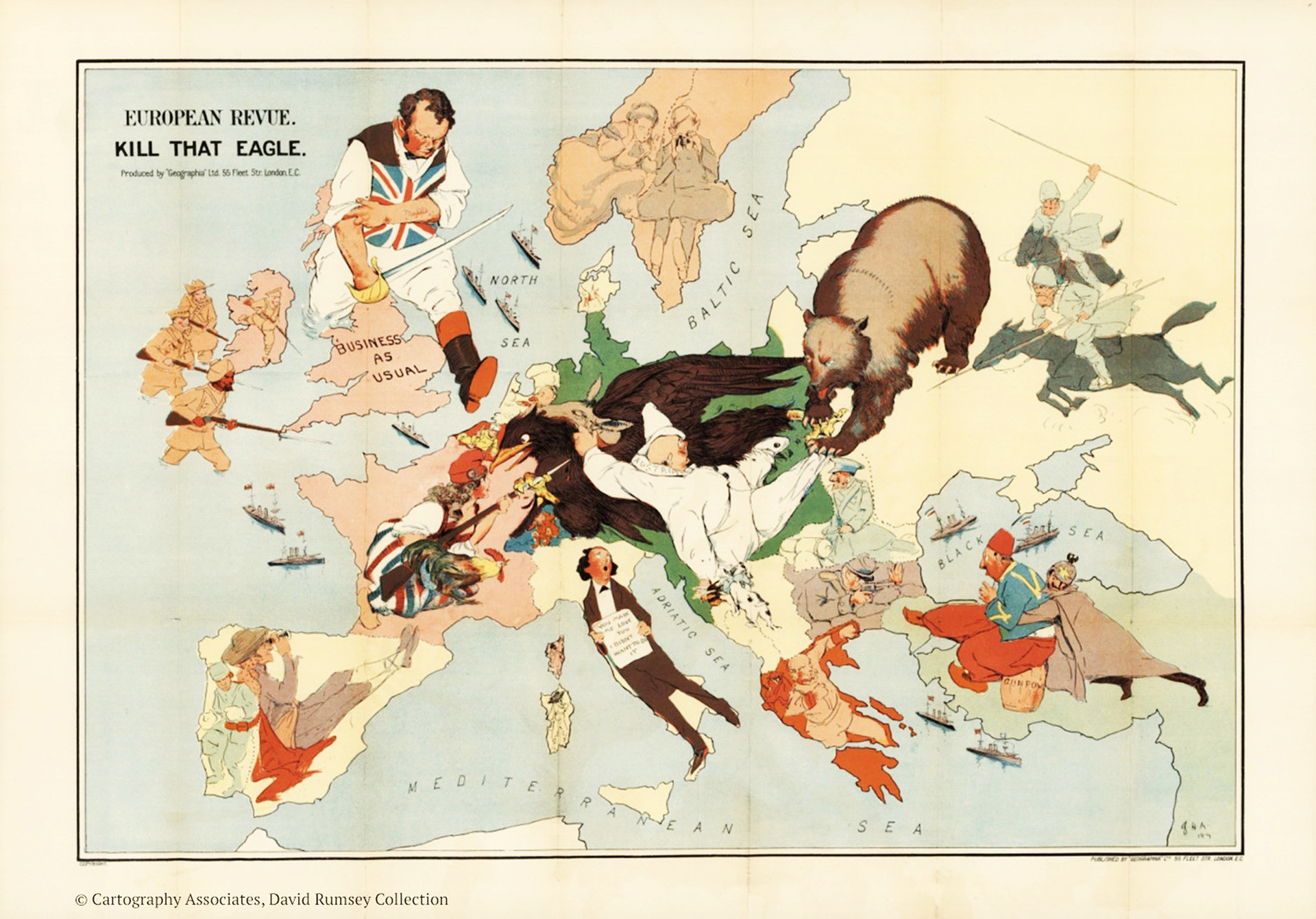 Otro mapa que representa los países en la época de la Primera Guerra Mundial.  