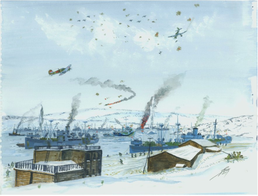 Napad nemških letal na doke v Murmansku.