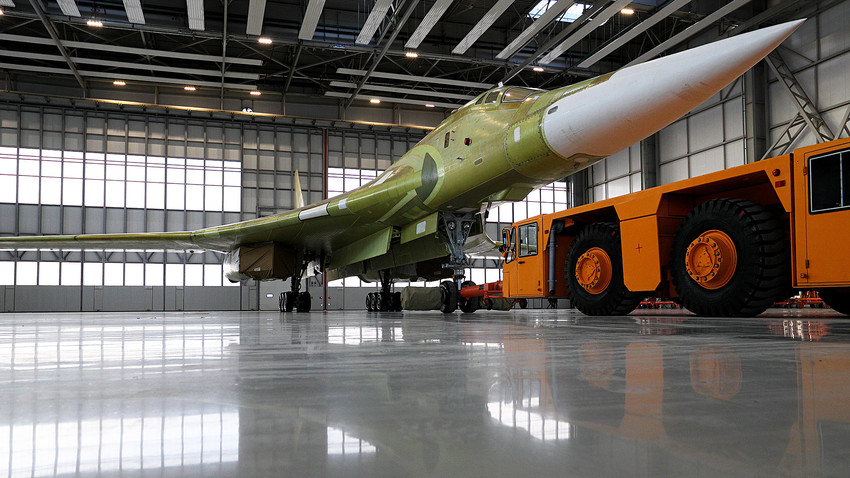 A prototype model of the Tu-160M2 aircraft is rolled out at the Gorbunov Kazan Aviation Plant, a subsidiary of PAO Tupolev. 