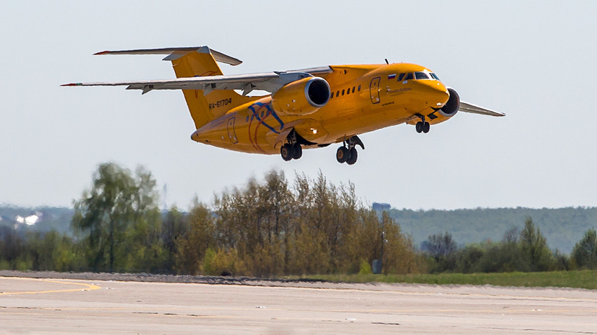 In this photo taken on Saturday, May 6, 2017, The Russian Saratov Airlines airline plane An-148 with a tail number of RA-61704 is seen on an airstrip of Moscow's Domodedovo international airport outside Moscow, Russia.