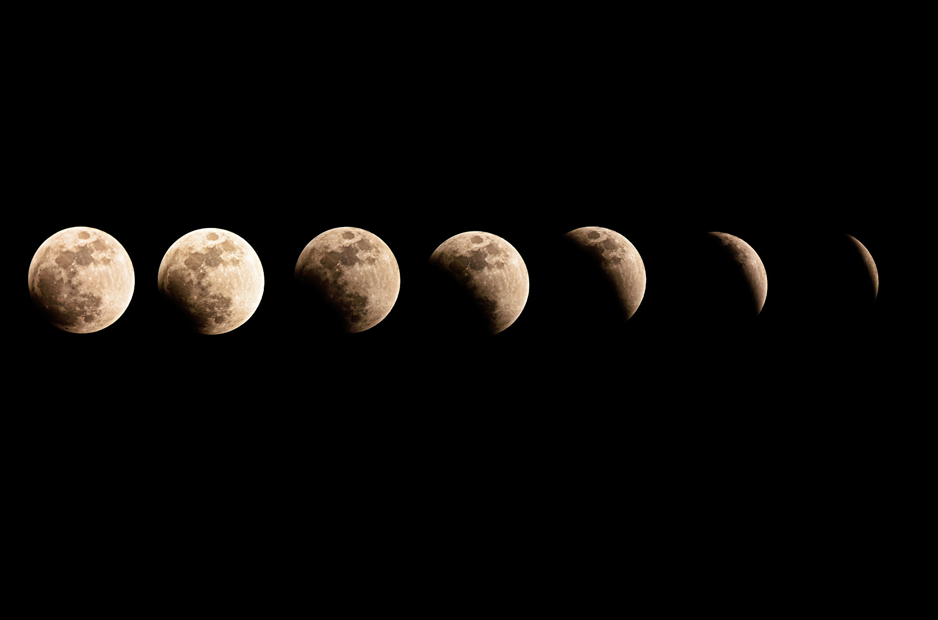 Phases of a total lunar eclipse during a blue moon and a supermoon. 