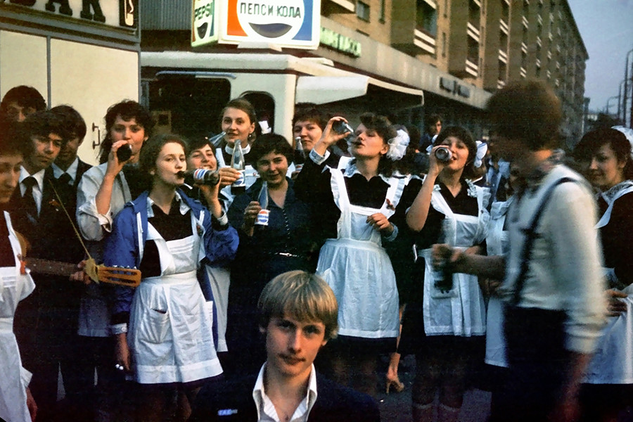 Teenagers celebrate the end of school, Moscow, 1981.