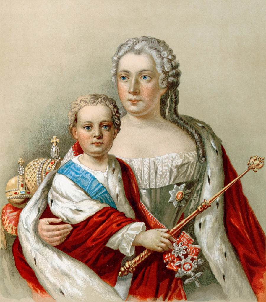 Iván VI con su madre Ana Leopóldovna.