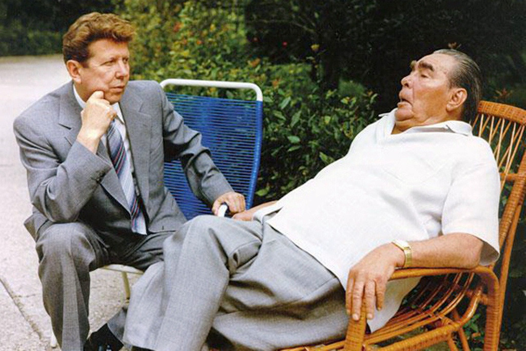 For years Leonid Brezhnev, sick and constantly exhausted, was accompanied everywhere by his private doctor Yevgeniy Chazov (L).