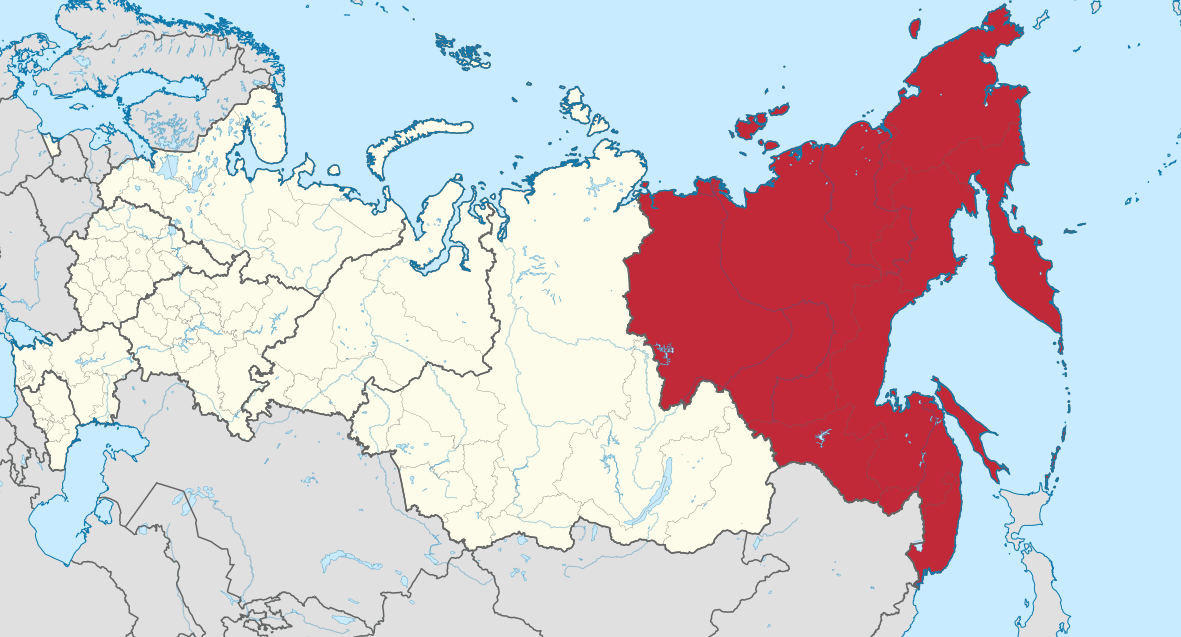 Zemljevid ruskega Daljnega vzhoda (regija je obarvana rdeče).