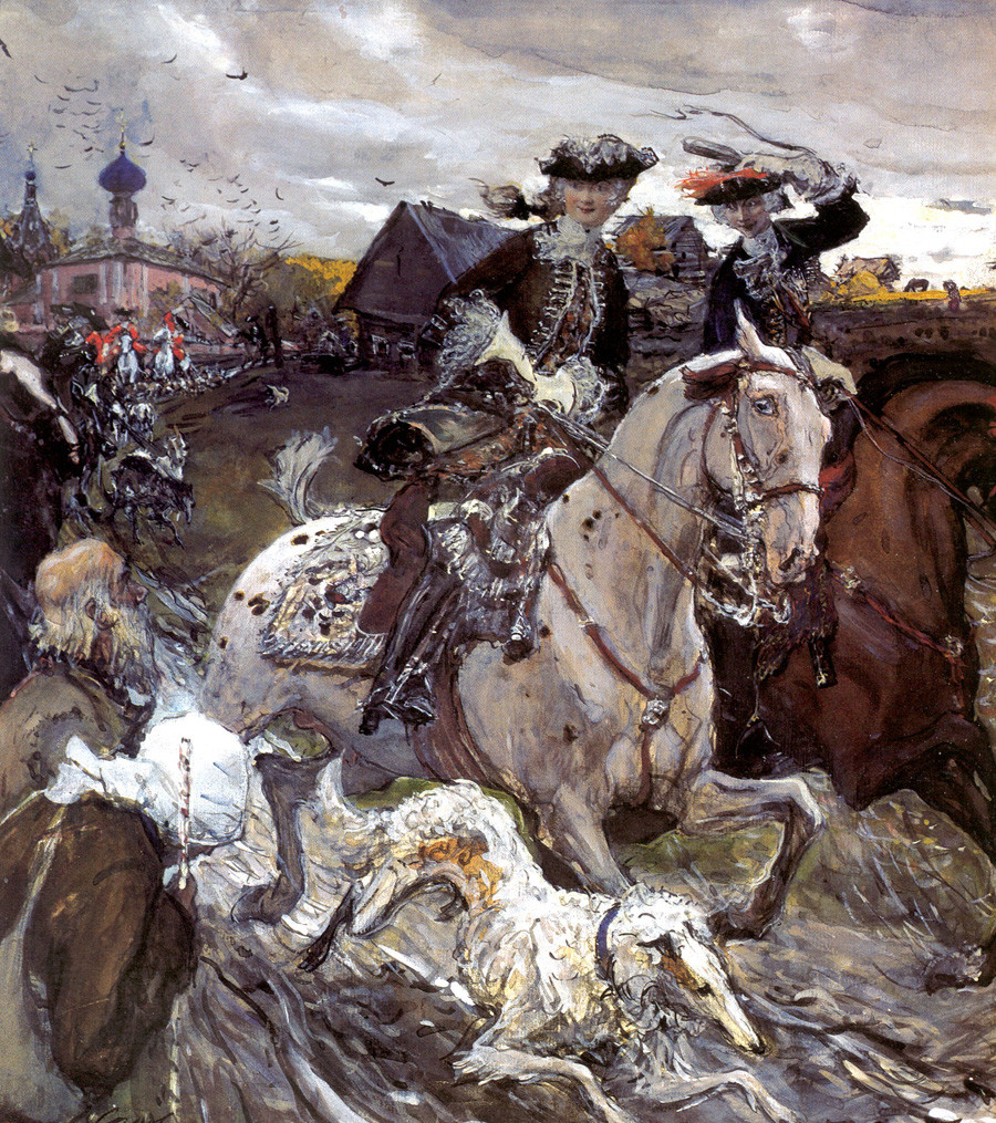 'Peter II and Princess Elizabeth Hunting with Hounds' by Valentin Serov