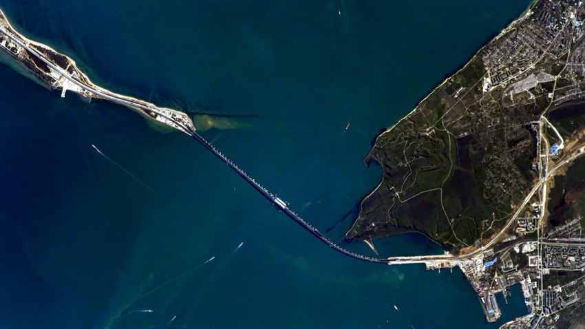 The Kerch Strait Bridge as seen from the ISS