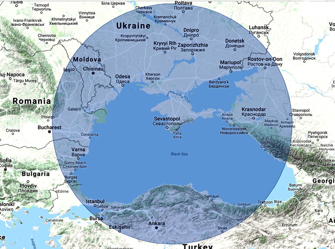 Детекција радарског система „Небо-М“ уколико је распоређен у рејону Севастопоља, полуострво Крим, Руска Федерација 