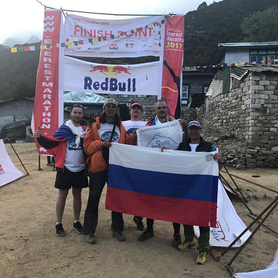 Dmitry (second from the right) at the finish point of the Everest Marathon