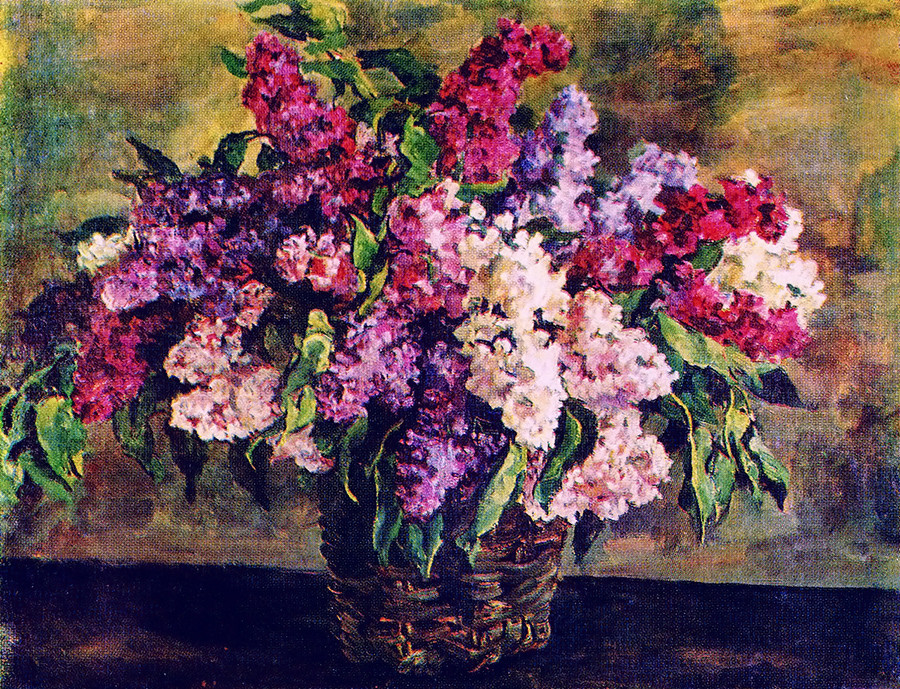 Lilacs in a basket by Pyotr Konchalovsky, 1933.