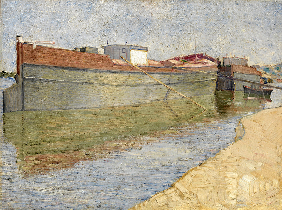 Barges on the Dnieper by Vladimir Baranov-Rossine.