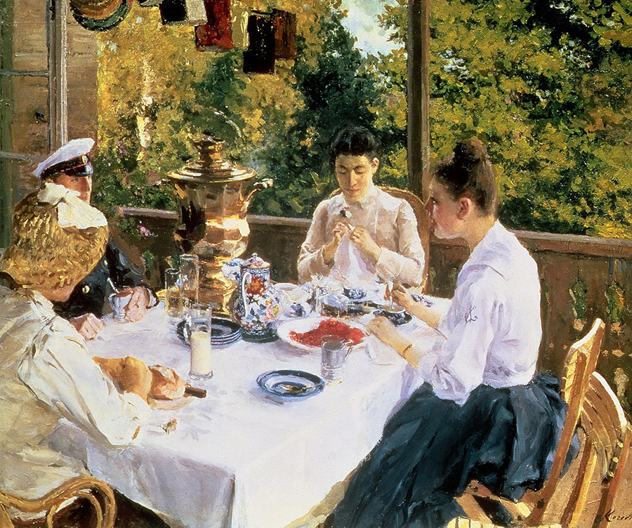 At the Tea-Table by Konstantin Korovin, 1888.