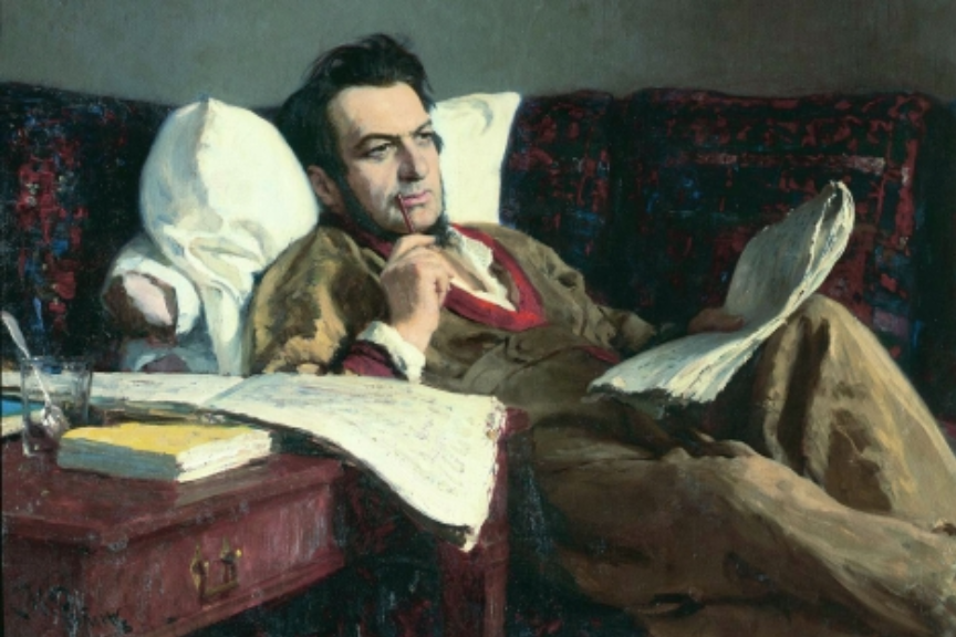 Ilja Repin: Mihail Glinka med pisanjem opere Ruslan in Ljudmila, 1887.
