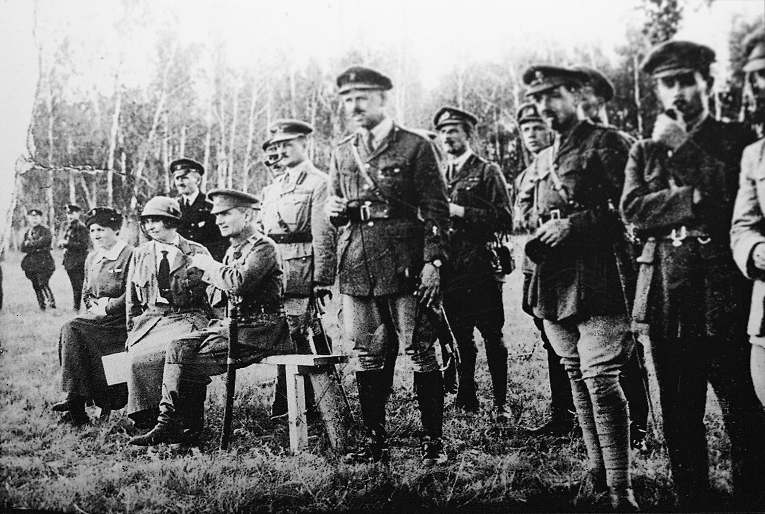 Admiral Alexander Kolchak, the leader of the anti-Bolshevik movement (sitting, on the right), with British officers on the Eastern Front, Russia, 1918.