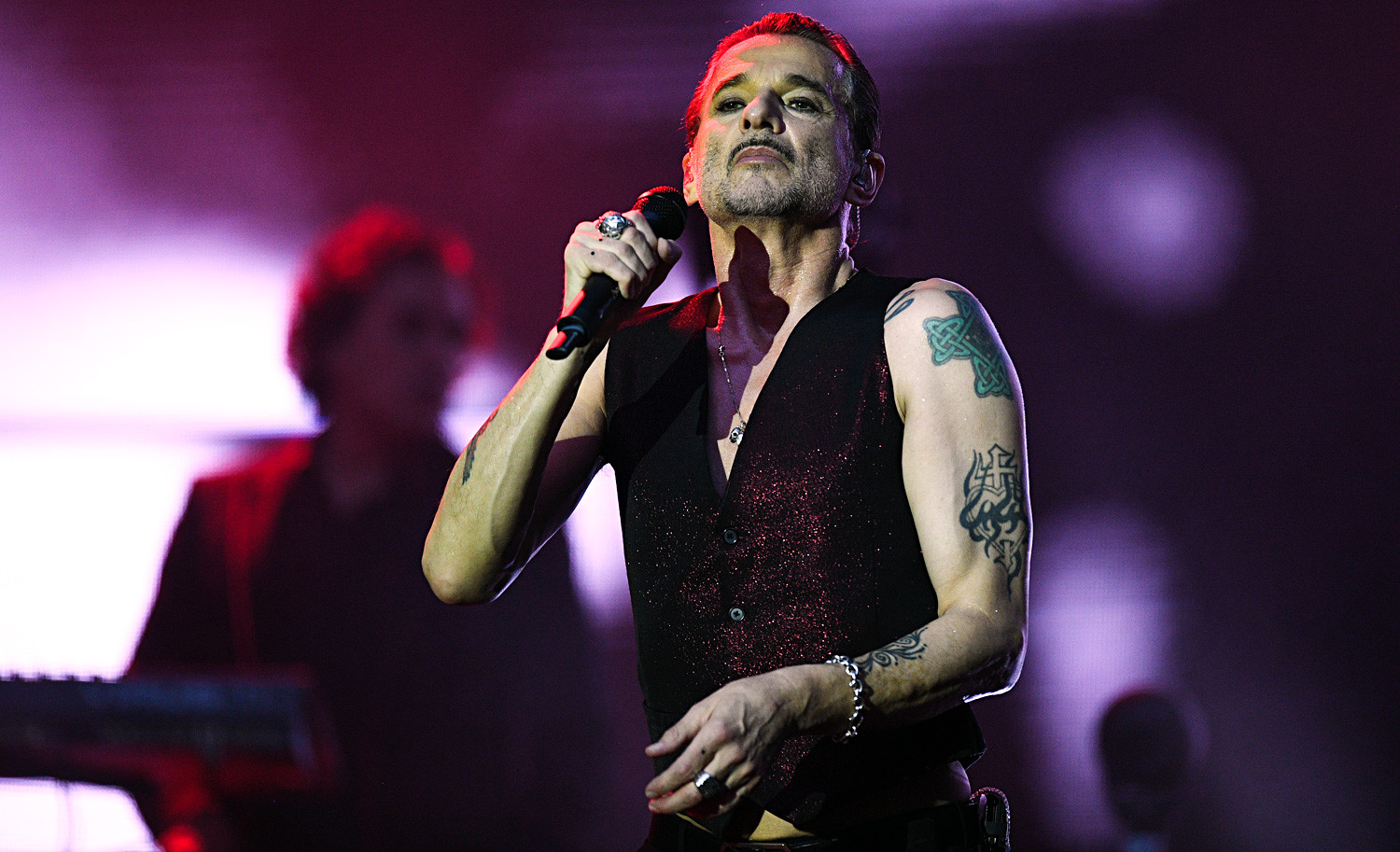 Depeche Mode vocalist Dave Gahan performs live at the Otkrytiye Arena stadium in Moscow as part of the band's Global Spirit Tour.