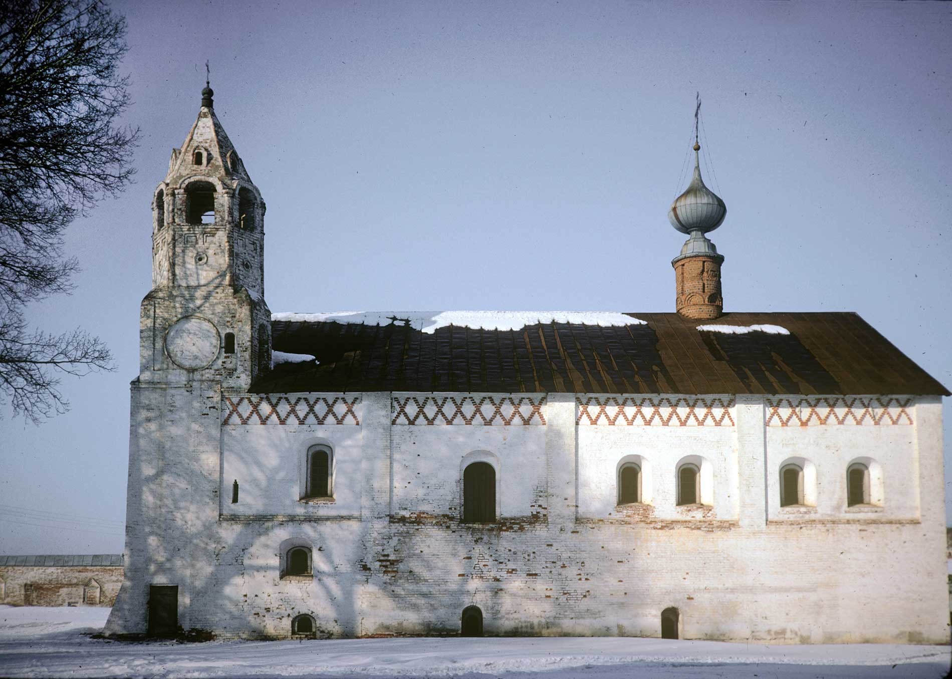Intercession Convent. Refectory&Church of Conception of St. Anne, south view.  March 5, 1972.