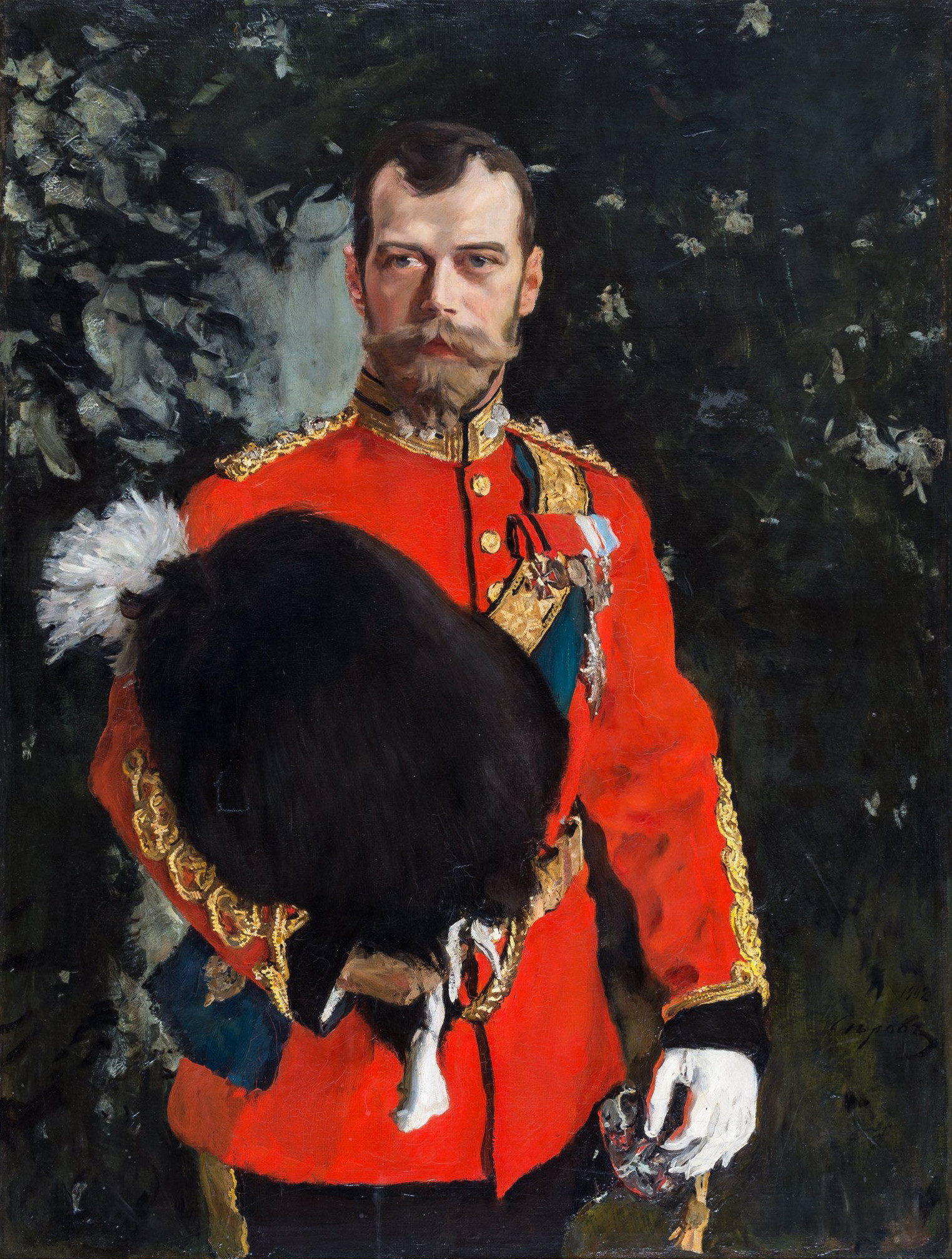 Nikolay II, panglima kehormatan Royal Scots Greys, 1902. Sang kaisar Rusia tampil dengan seragam lengkap sebagai panglima kehormatan 2nd Dragoons (Royal Scots Greys). Karya Valentin Serov.