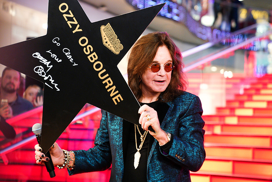 Ozzy Osbourne during a ceremony of signing his personal star on the Walk of Fame at the Vegas Crocus City in Moscow, 2018
