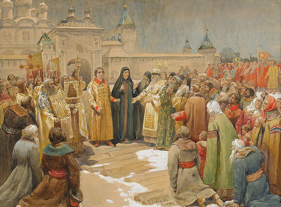 O povo escolhe Mikhaíl Romanov (Miguel I) como seu tsar.