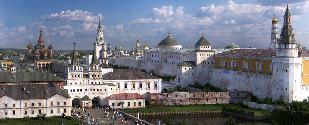 Kremelj s Tverske ulice. Na desni je kremeljski jarek z vodo in del starega mestnega obzidja Kitaj-Gorod.