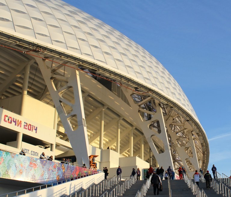 Outside Sochi's Fisht stadium before the 2014 Winter Olympic Opening Ceremony.