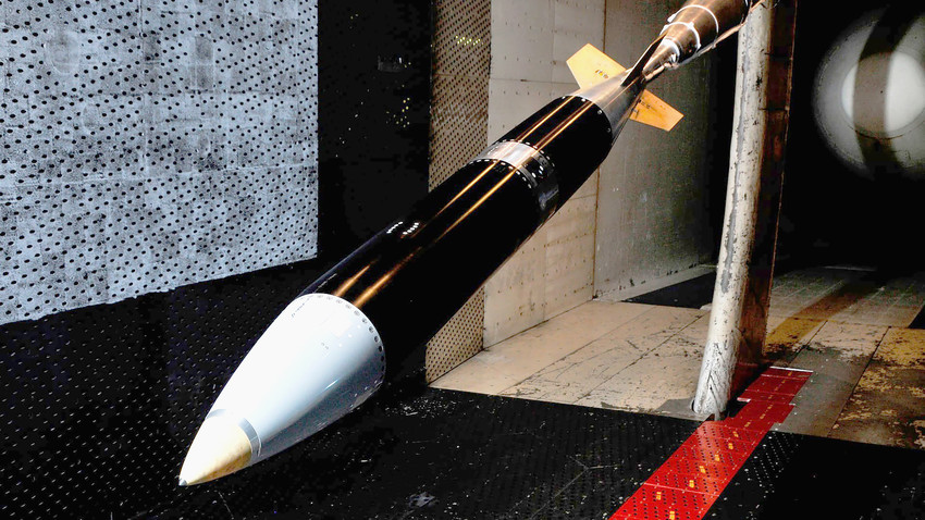A B61-12 model awaits testing in a wind tunnel at the Arnold Engineering Development Centre in Tennessee. 