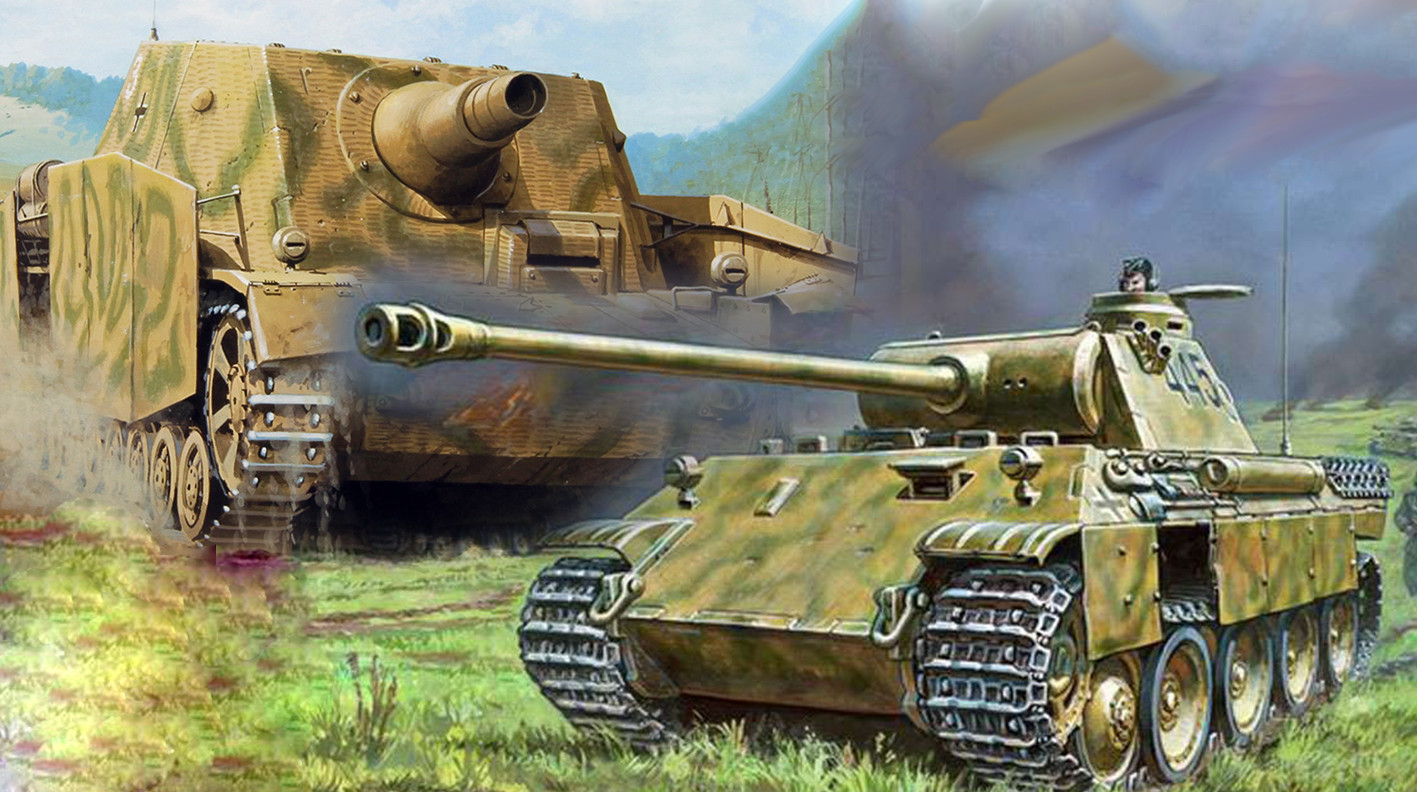 Podporni oklepnik Sturmpanzer IV Brummbär in bojni tank Pz.Kpfw.V  Panther