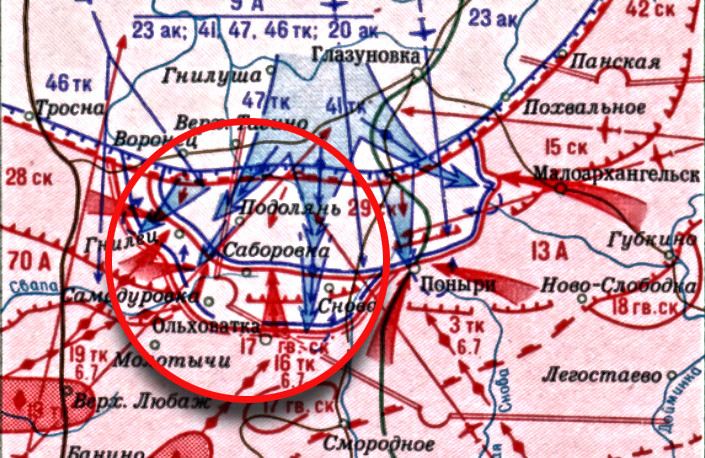 Карта борбених дејстава Орелско-Курски правац

