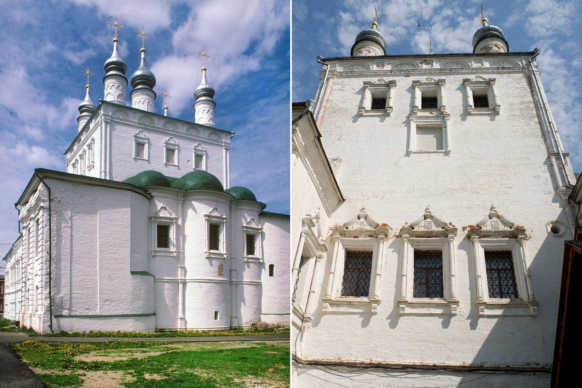 ゴリツキー生神女就寝修道院。 全聖人教会。東側の景観。 1995年6月28日。（左）
 ゴリツキー生神女就寝修道院。 全聖人教会。南側正面。2012年7月12日。（右）