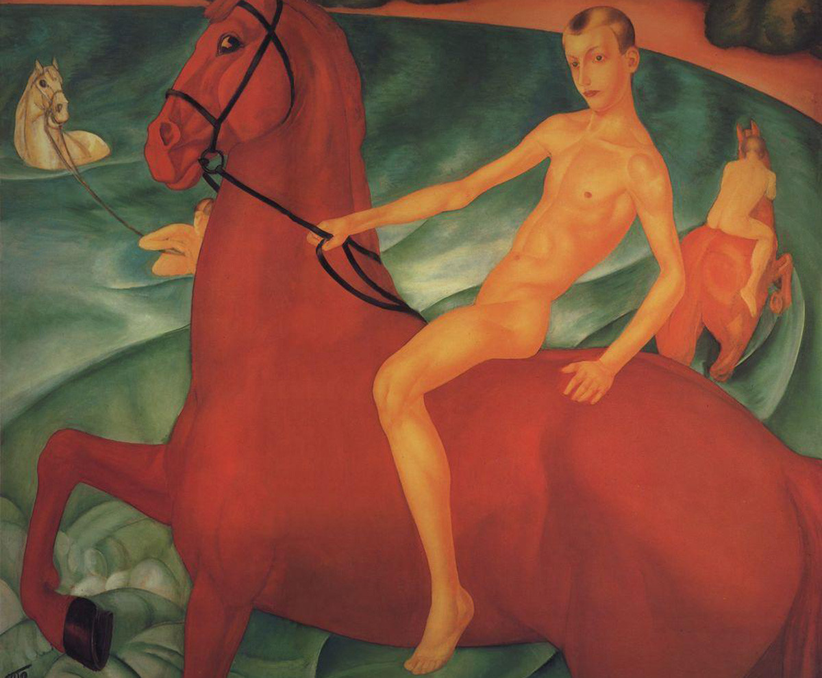 Kuzma Petrov Vodkin, Banhando o cavalo vermelho, 1912