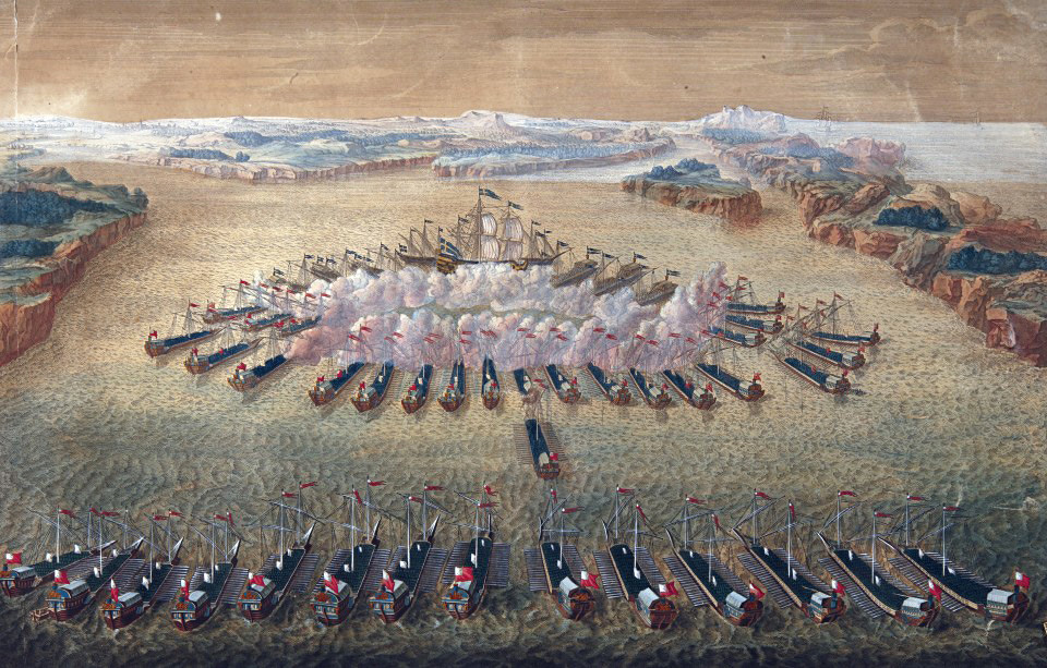 Grande incisione della battaglia di Gàngut, di Maurice Baquoy
