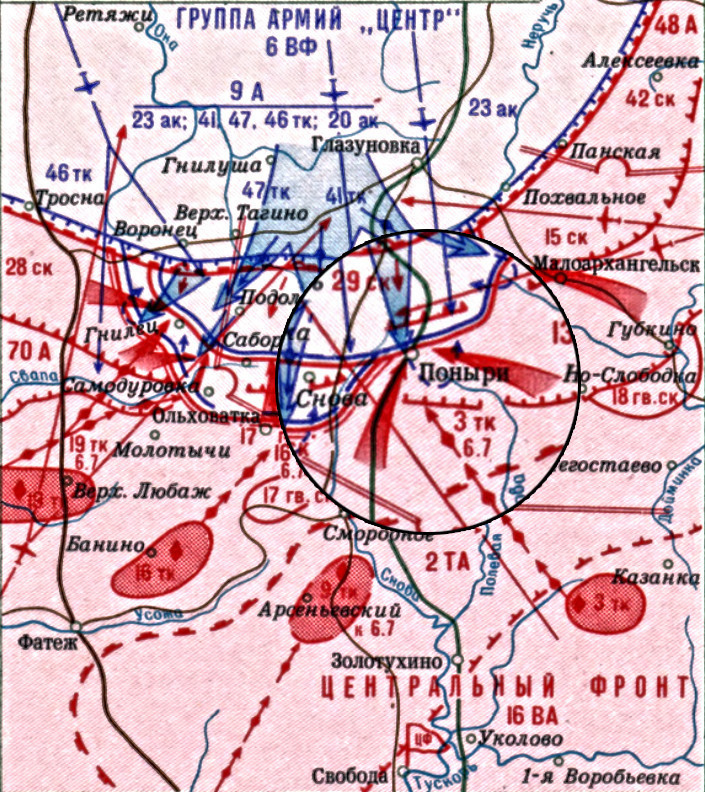 Zemljevid operacije okrog naselja Poniri