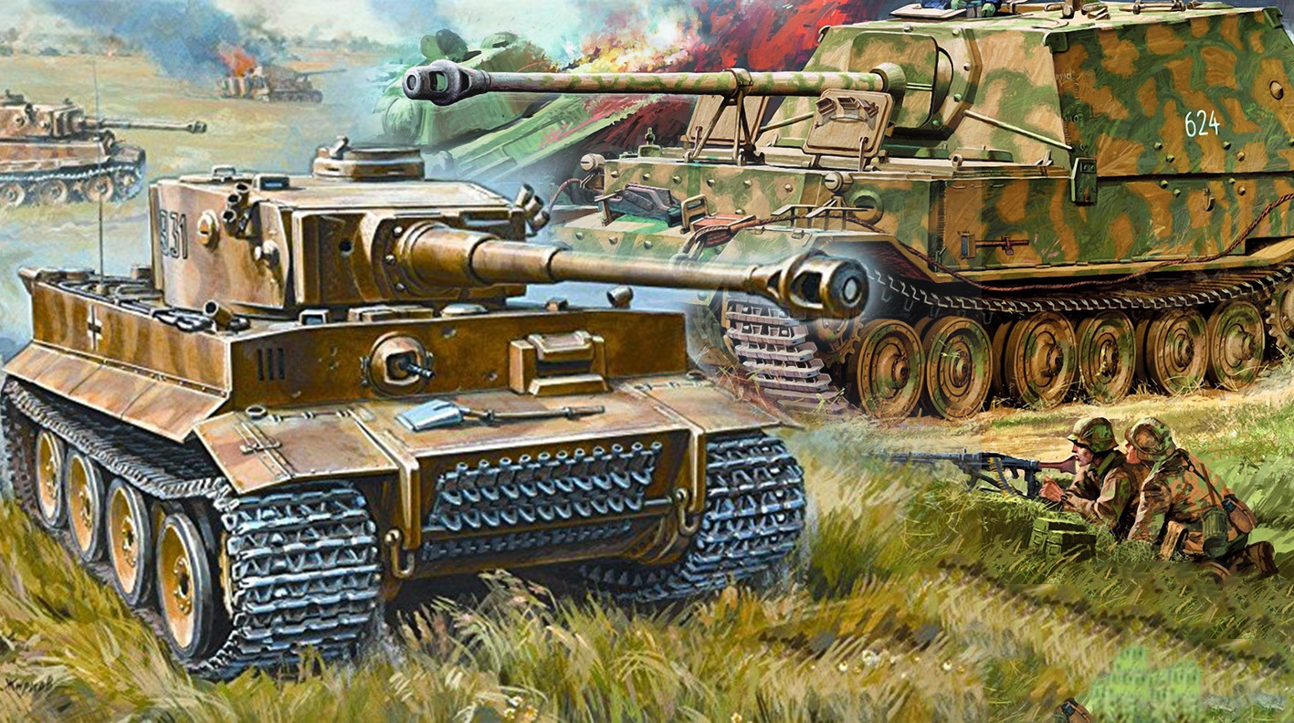 Udarna pest v napadu na Poniri: nemški težki tank Pz.Kpfw.VI Tiger in težki lovec na tanke Sd.Kfz.184 Ferdinand