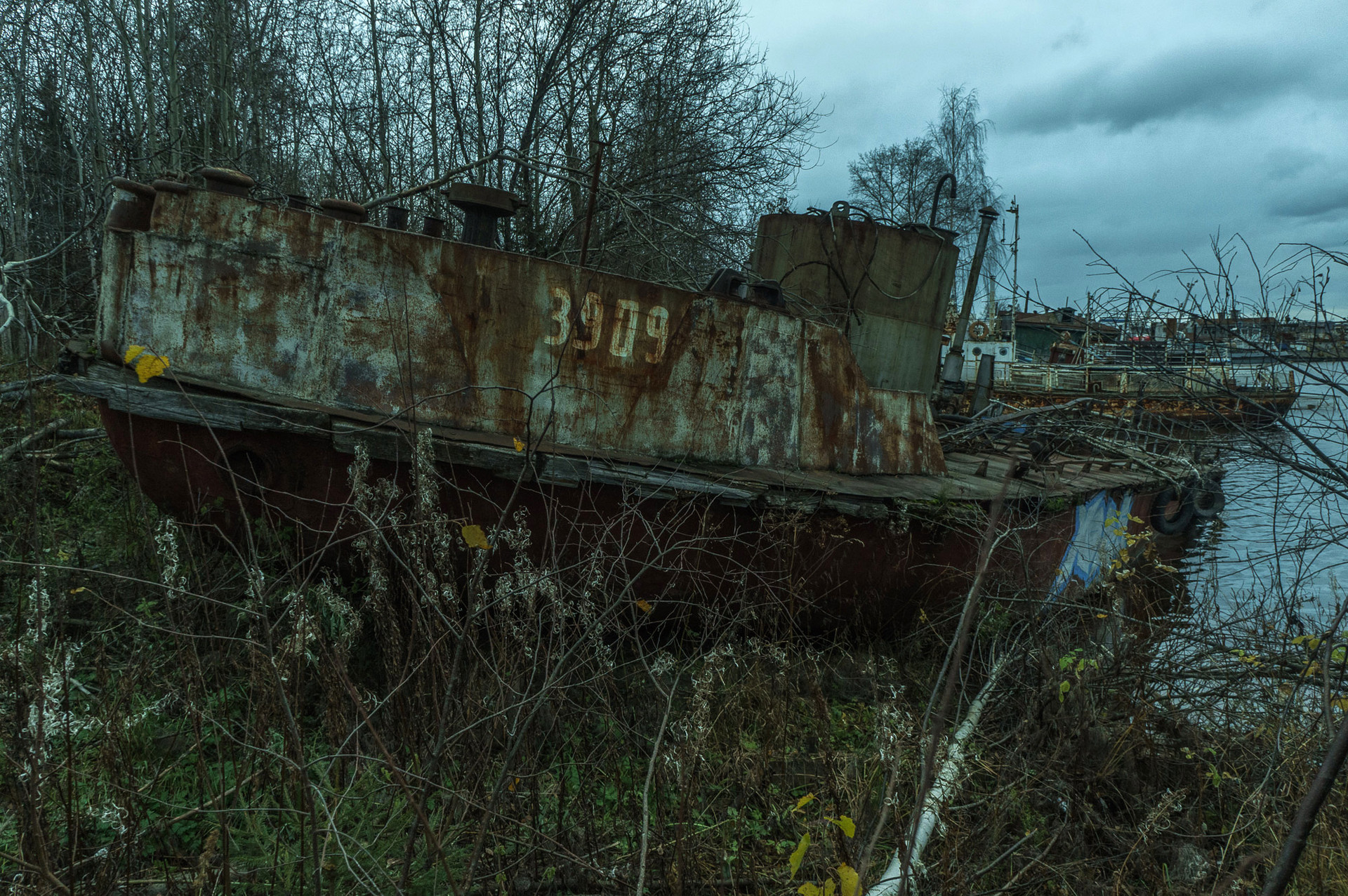 Navires désarmés et abandonnés appartenant à une société de transport fluvial de Perm.