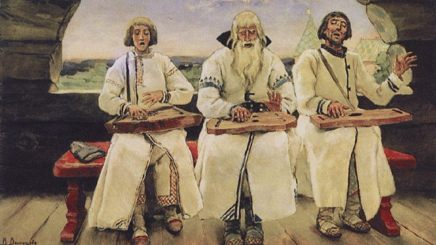  “Músicos tocando instrumento nacional russo chamado Gúsli”, de Víktor Vasnetsov, 1899