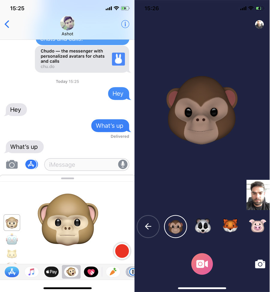 Apple’s Animoji (left) and Facehub (right)