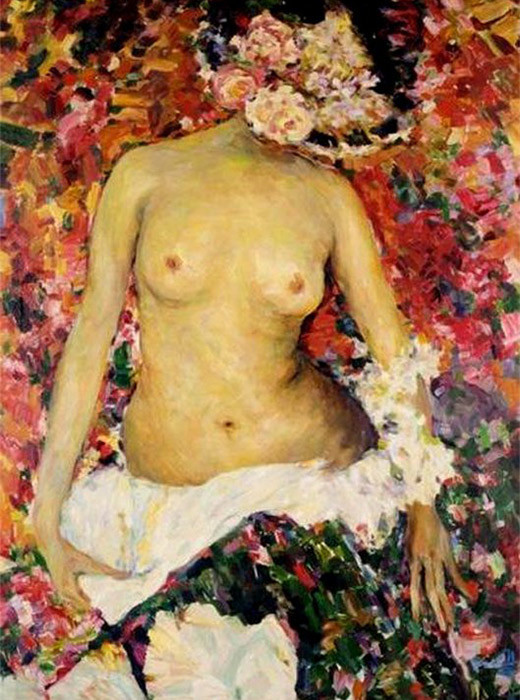 Filip Maljevič (1869-1940): Golo dekle s klobukom iz cvetja