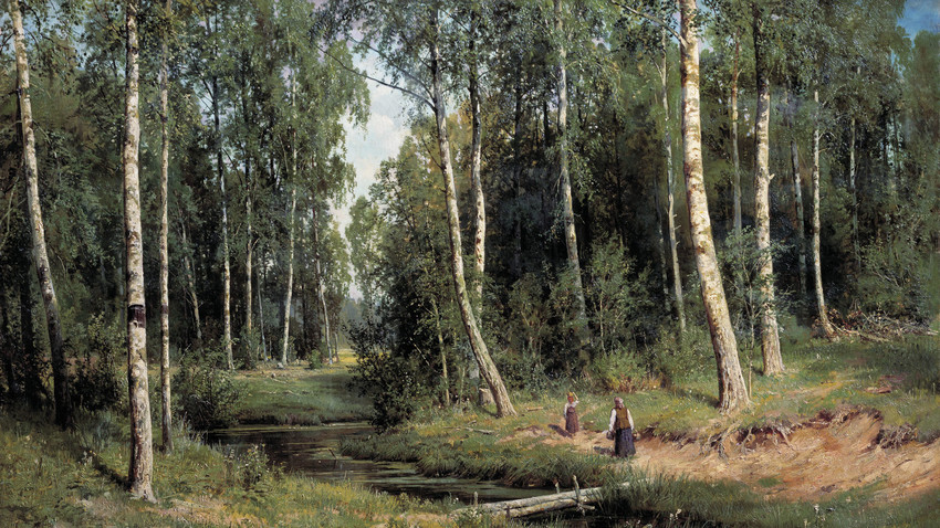 『カバの森の中の小川』、イヴァン・シーシキン、1883年