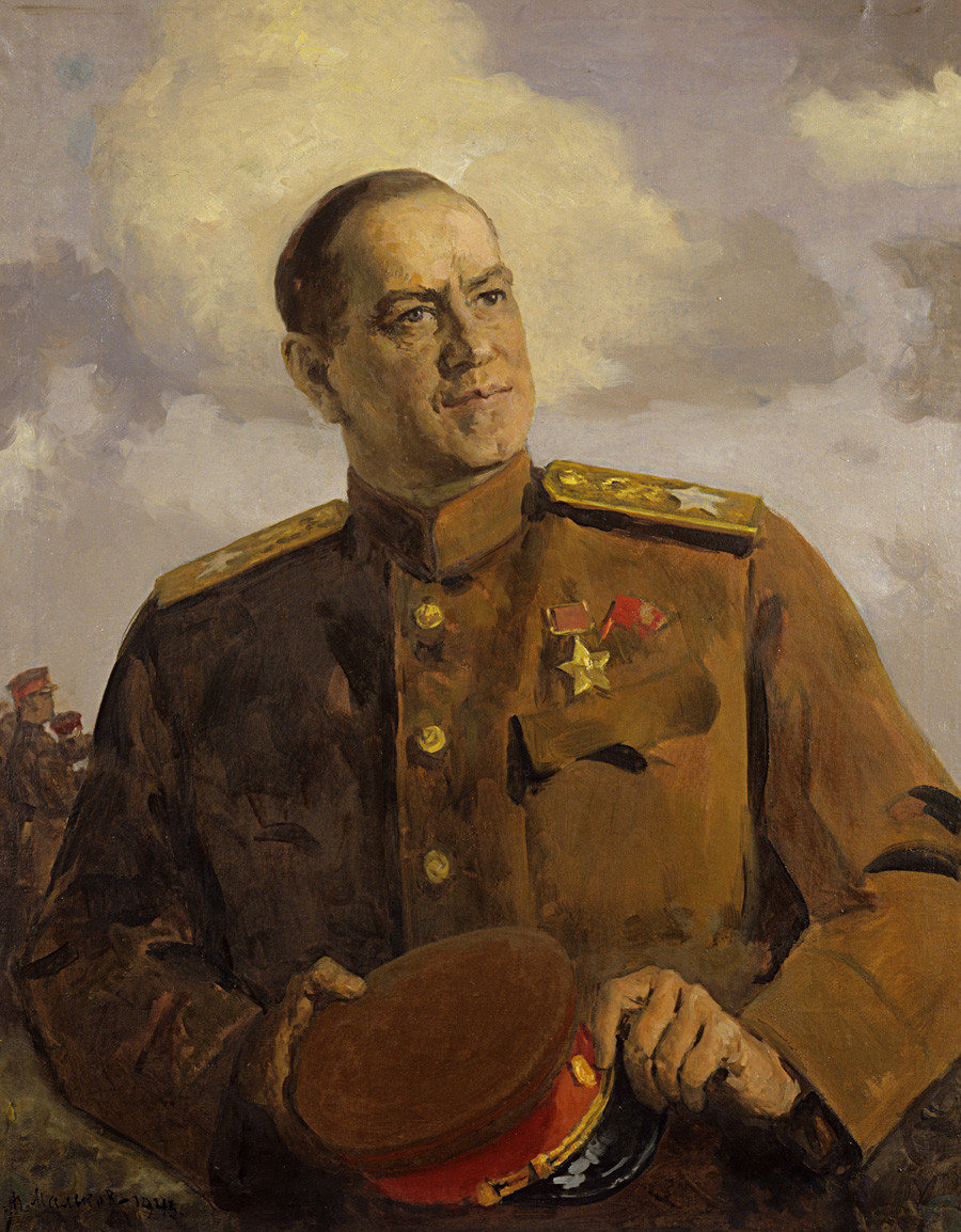 Портрет на маршалот на Советскиот Сојуз Георгиј Константинович Жуков. Уметник: П.В. Малков. 1943.