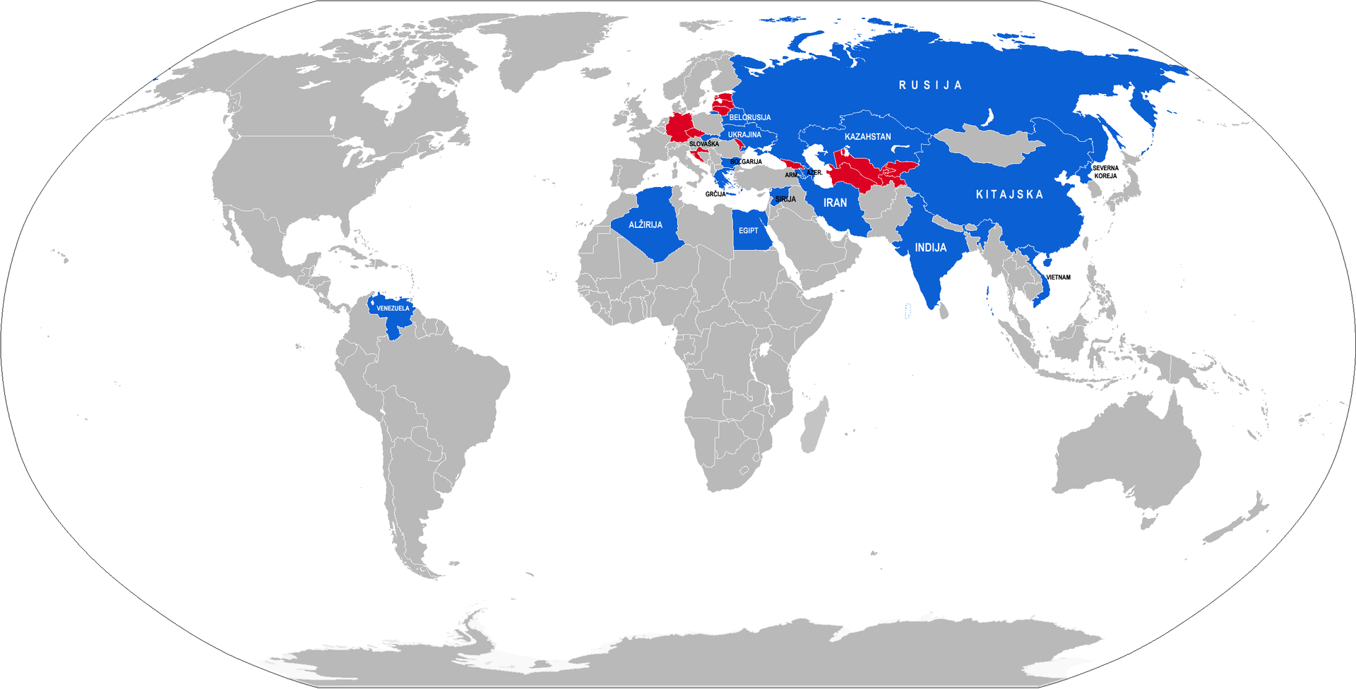 Trenutni uporabniki sistema S-300 (modra) in nekdanji uporabniki (rdeča)