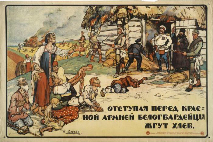 1. Mientras se alejan del Ejército Rojo, los guardias blancos queman el pan.