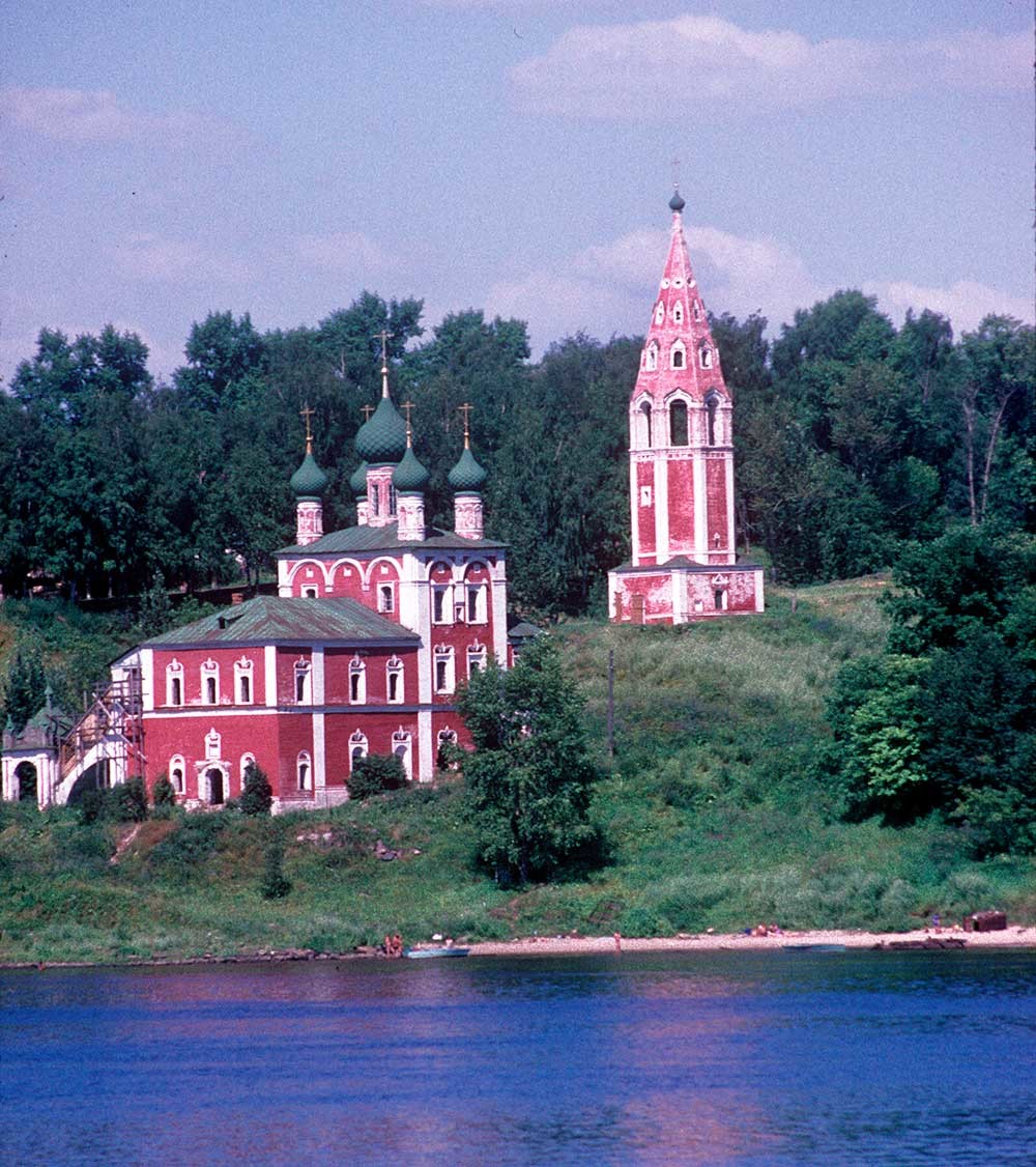 Bell tower & Church of Kazan Icon of the Virgin. Southwest view from right bank of Volga River. July 25, 1997.