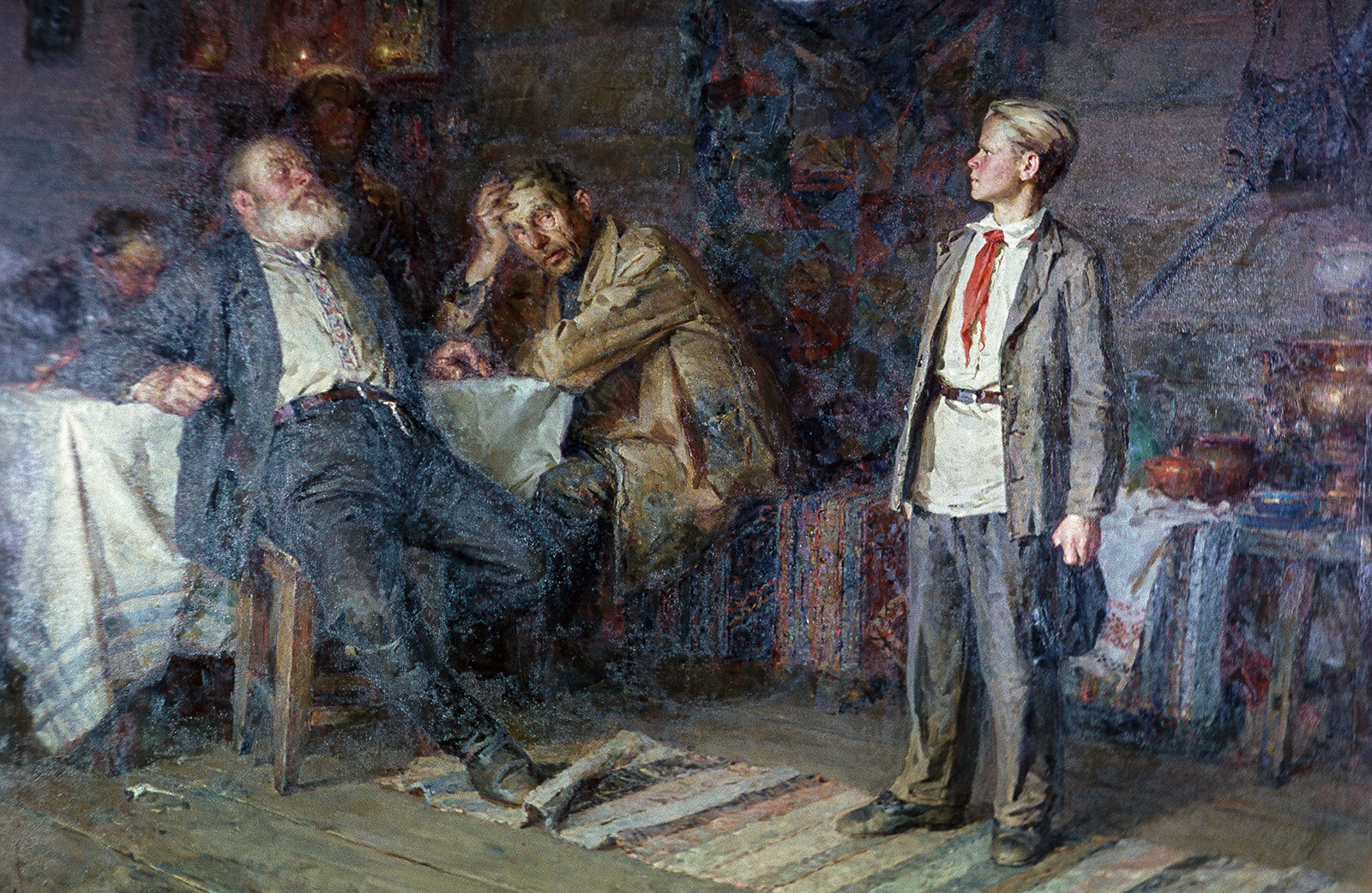 Reprodução do quadro “Pável Morozov” (1952), do pintor Nikita Tchebakov.
