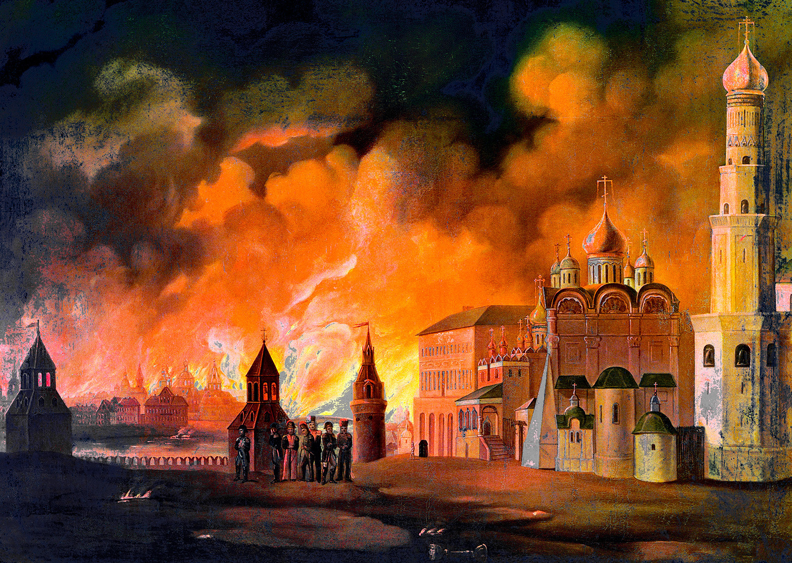 A.F.スミルノフ。「モスクワでの火事」。キャンバス、油彩。1813年。