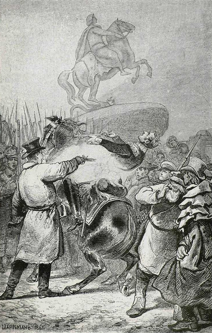 Smrt generala-dekabrista Miloradoviča. Vasilič G. Razruha, 1825