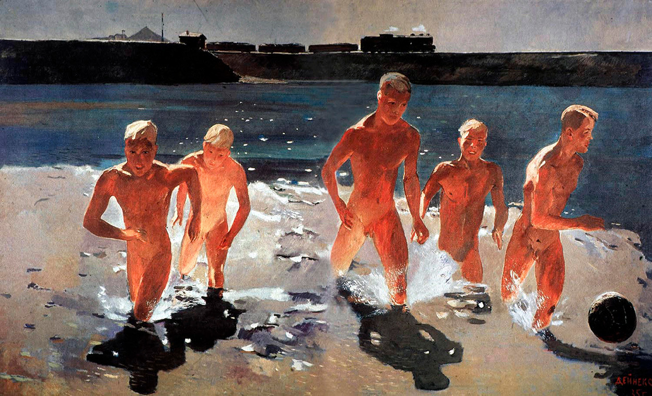 Pintos y escultor ruso Alexánder Deineka (1899-1969). 'Los chicos están saliendo del agua'